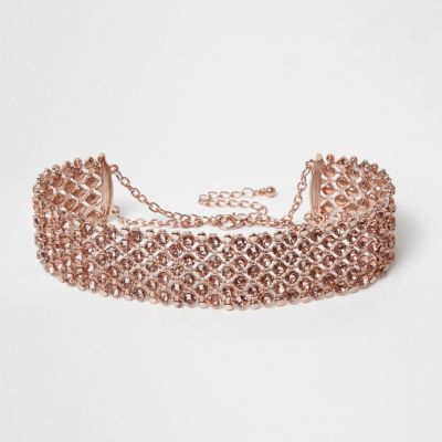 Rose gold tone sparkly choker